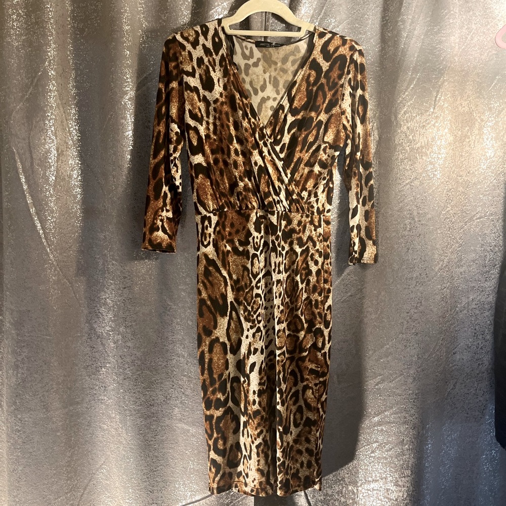 Janette Fashion Leopard Print Midi Fitted Dress